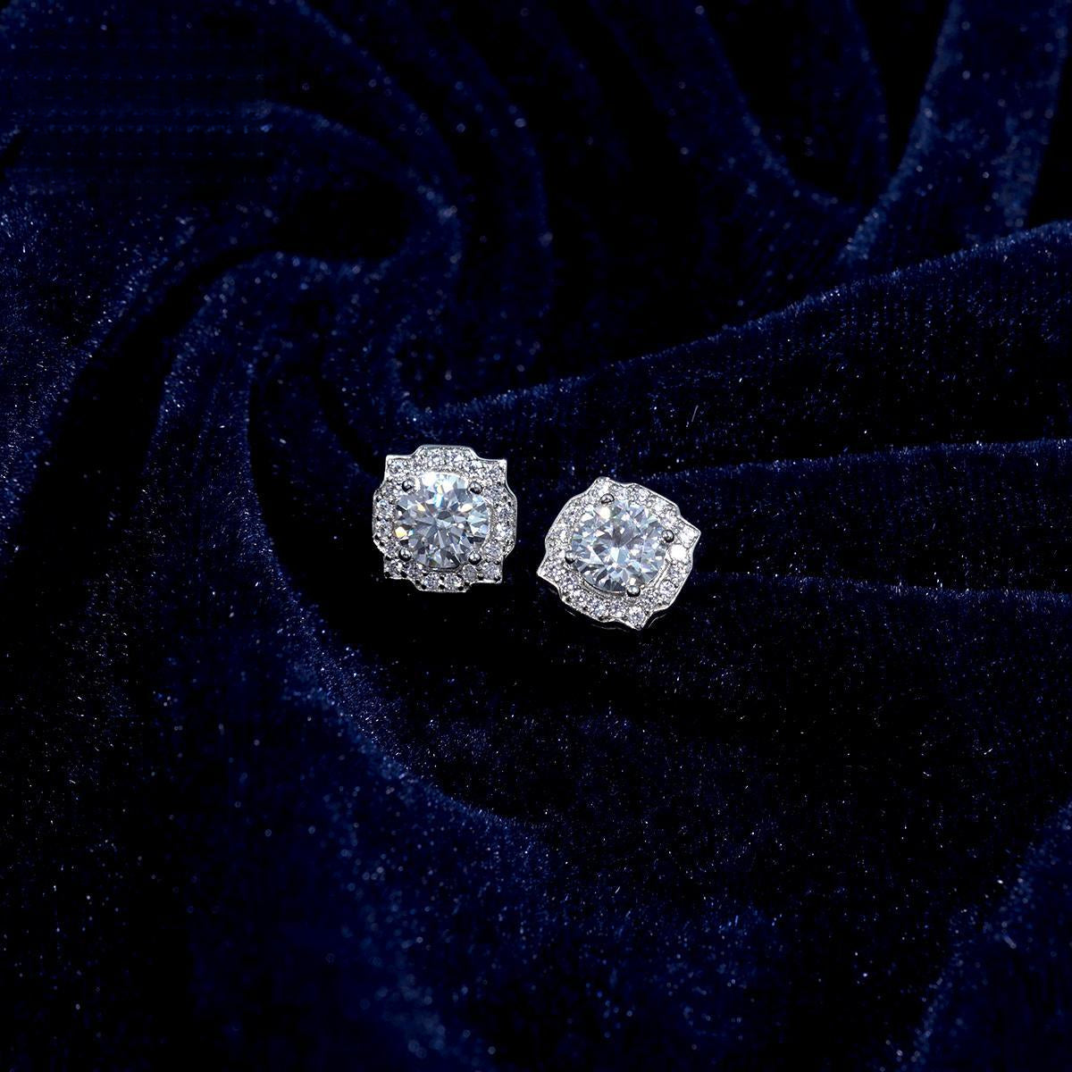 S925 Round Synthetic Moissanite Luxury Stud Earrings Valentine's Day Gift For Men Women