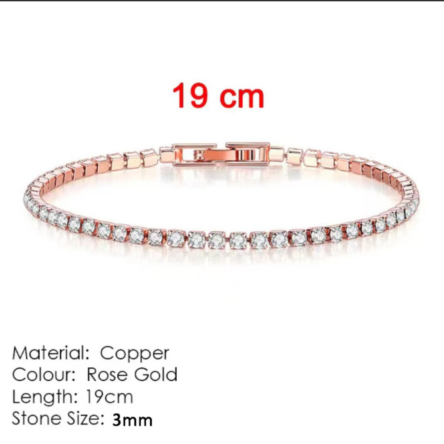 18K White Gold Plated 3mm Round Cubic Zirconia Classic Tennis Bracelet Single Row Diamond Bracelets for Women