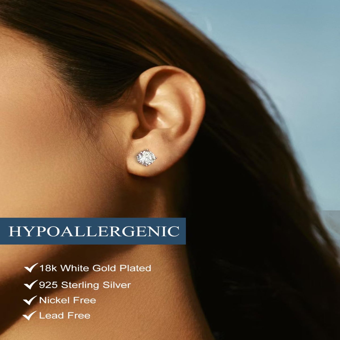 Moissanite Stud Earrings 925 Sterling Silver stud for Women Men 0.5ct-2ct