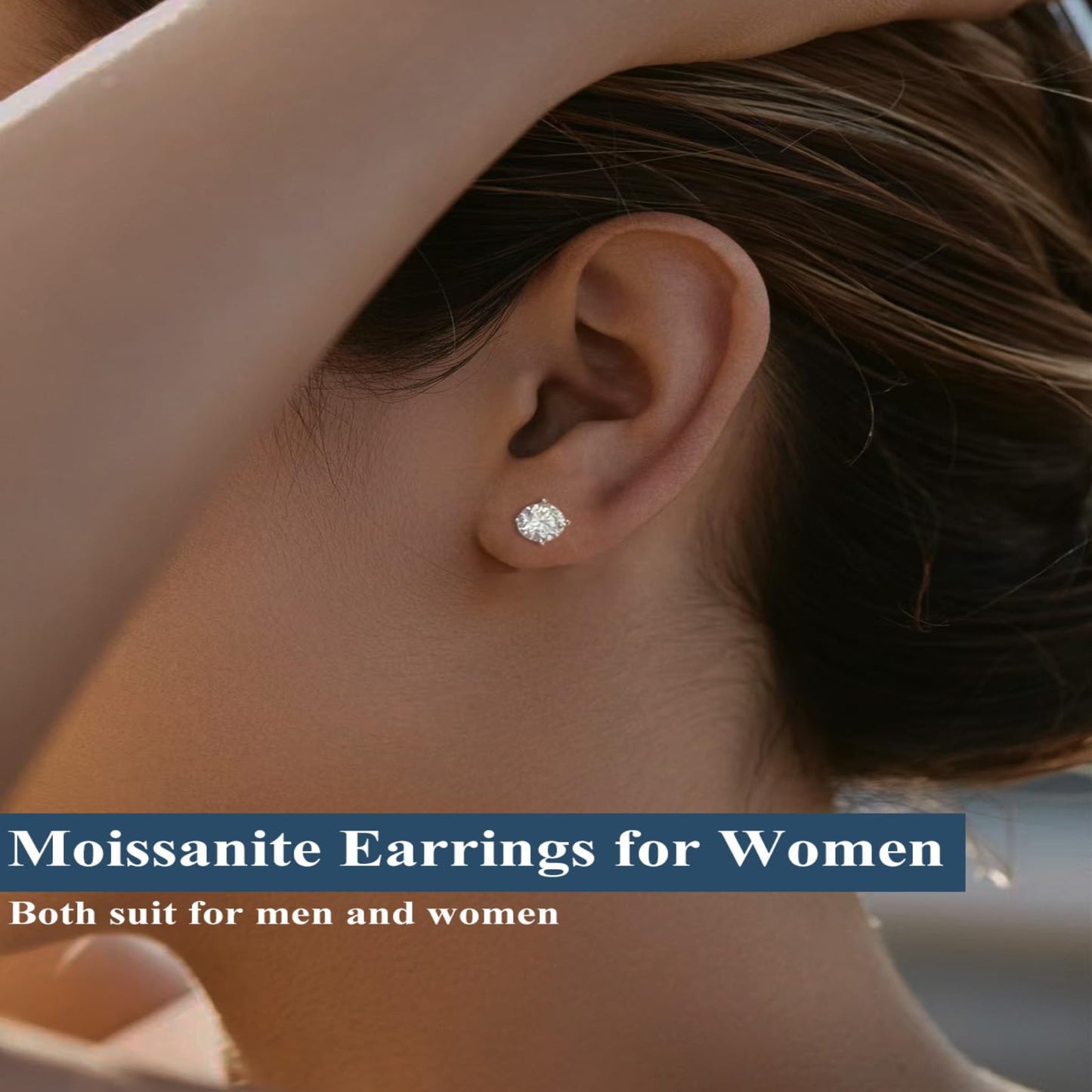 Moissanite Stud Earrings 925 Sterling Silver stud for Women Men 0.5ct-2ct