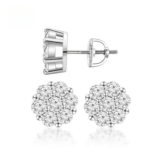 S925 D Color VVS Synthetic Moissanite Flower Stud Earrings Valentine's Day Gifts Jewelry