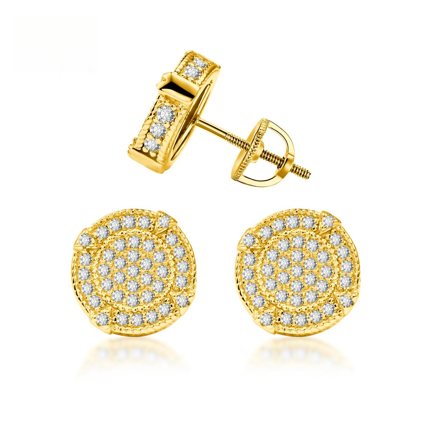 SS925 Round D Color VVS Synthetic Moissanite Hip Hop Iced Out Screw Back Circle Shape Stud Earrings Birthday Anniversary Valentine's Day Gifts for Men Women