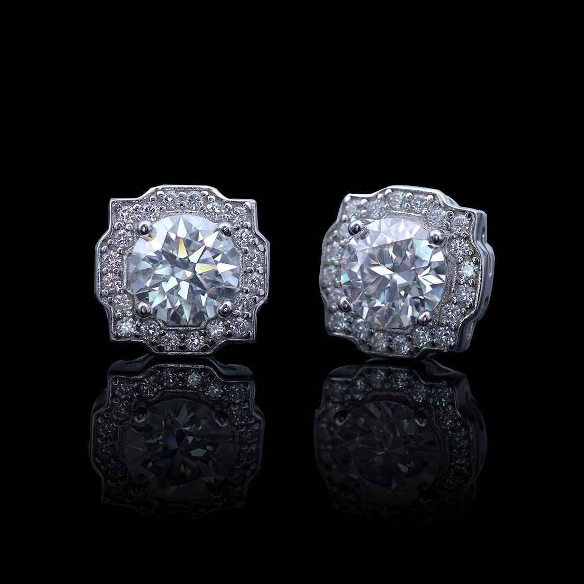 S925 Round Synthetic Moissanite Luxury Stud Earrings Valentine's Day Gift For Men Women