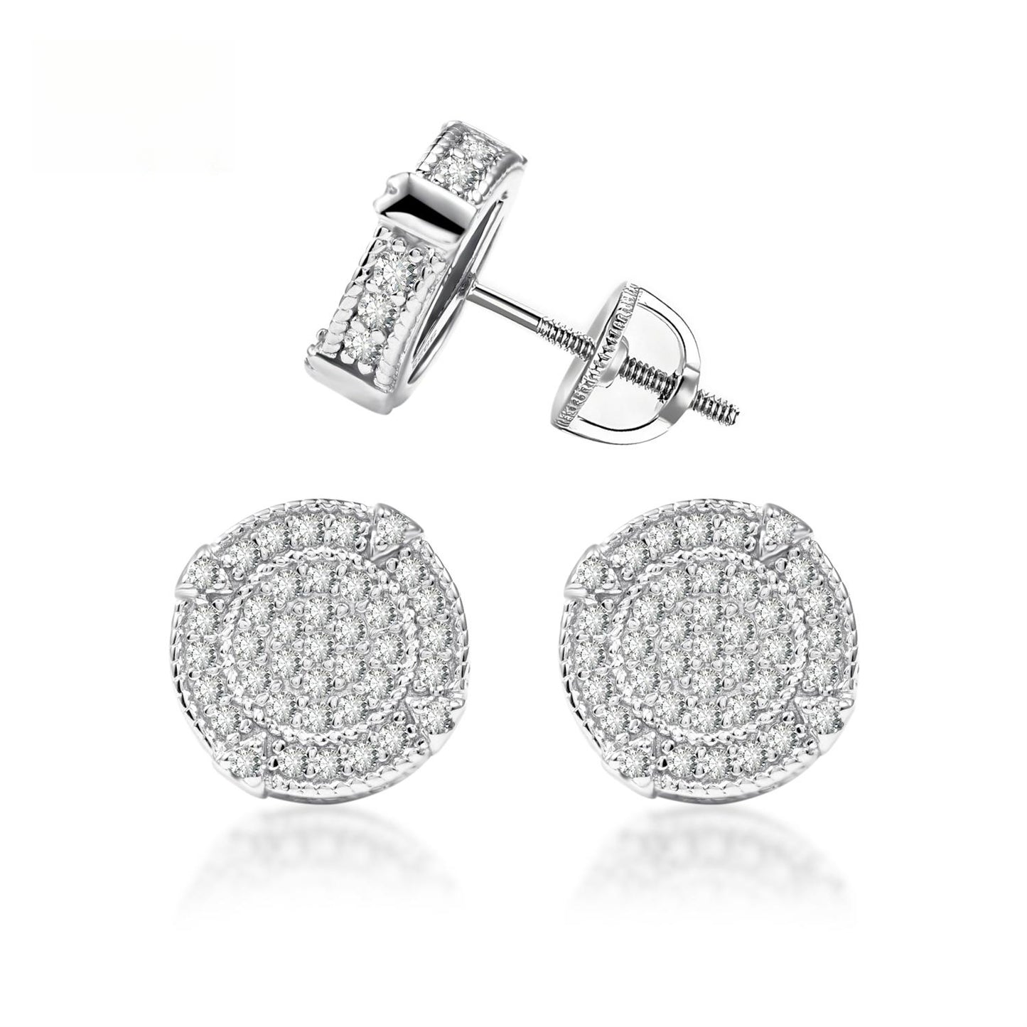 SS925 Round D Color VVS Synthetic Moissanite Hip Hop Iced Out Screw Back Circle Shape Stud Earrings Birthday Anniversary Valentine's Day Gifts for Men Women