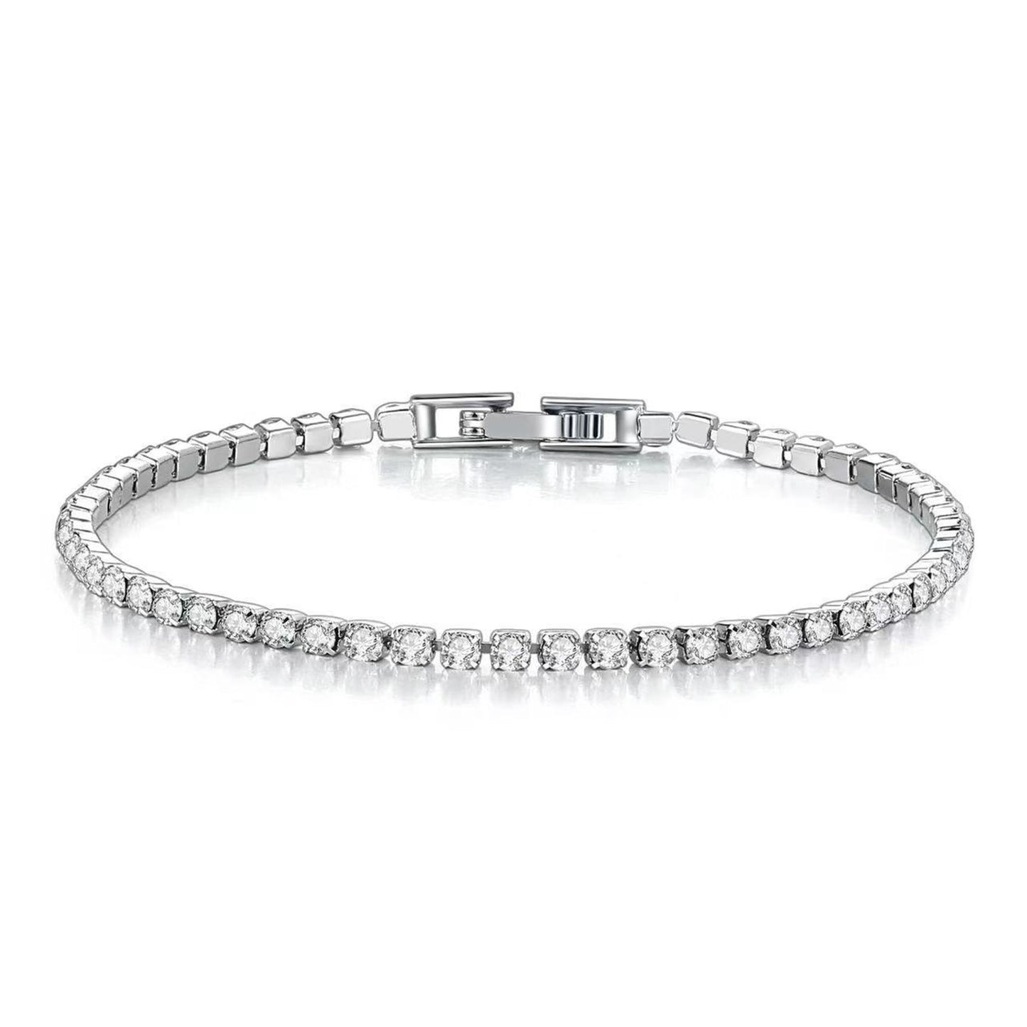 18K White Gold Plated 3mm Round Cubic Zirconia Classic Tennis Bracelet  Single Row Diamond Bracelets for Women