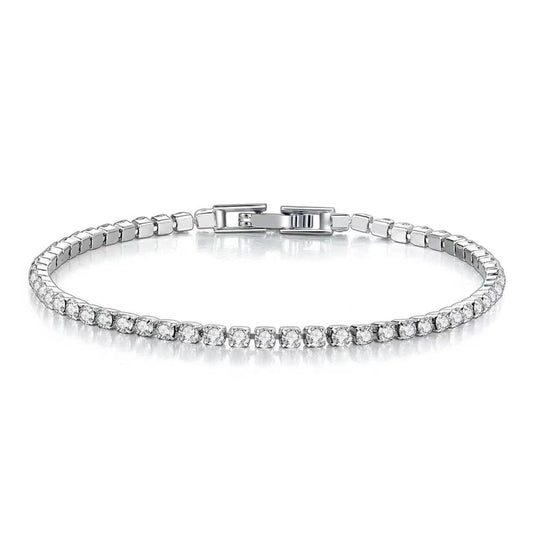 18K White Gold Plated 3mm Round Cubic Zirconia Classic Tennis Bracelet  Single Row Diamond Bracelets for Women