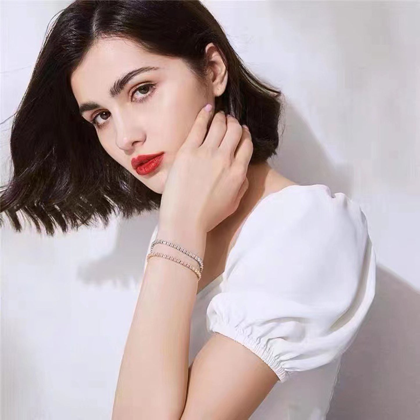 18K White Gold Plated 3mm Round Cubic Zirconia Classic Tennis Bracelet  Single Row Diamond Bracelets for Women