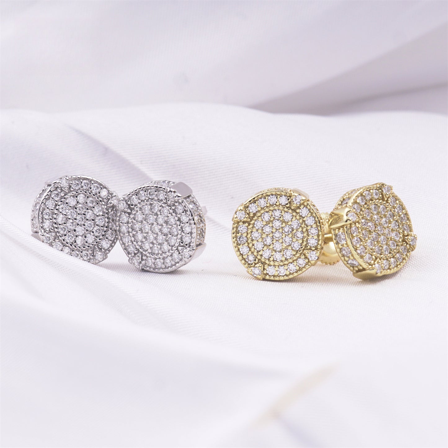 SS925 Round D Color VVS Synthetic Moissanite Hip Hop Iced Out Screw Back Circle Shape Stud Earrings Birthday Anniversary Valentine's Day Gifts for Men Women