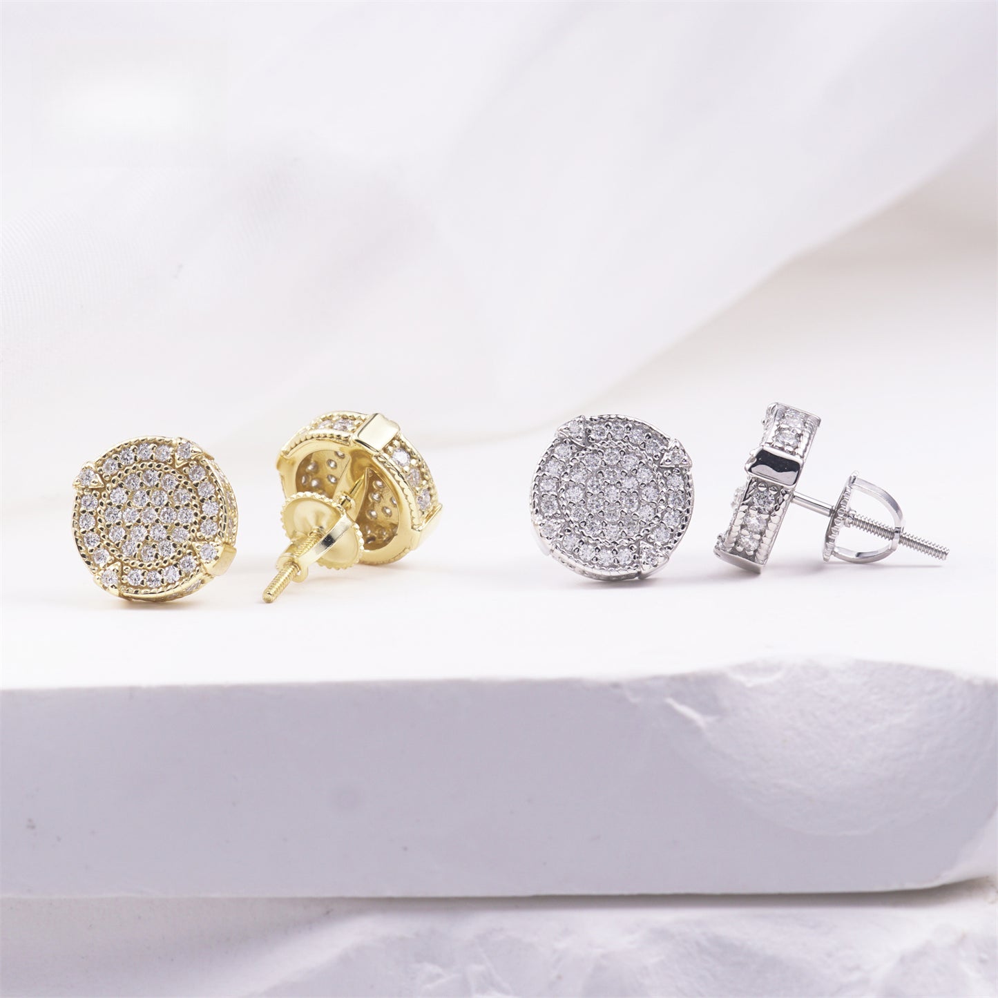 SS925 Round D Color VVS Synthetic Moissanite Hip Hop Iced Out Screw Back Circle Shape Stud Earrings Birthday Anniversary Valentine's Day Gifts for Men Women