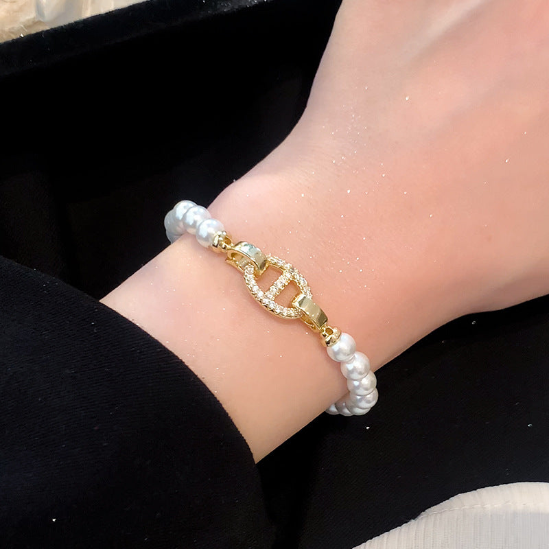 Pig Nose Diamond Clasp Pearl Bracelet for Women Gifts