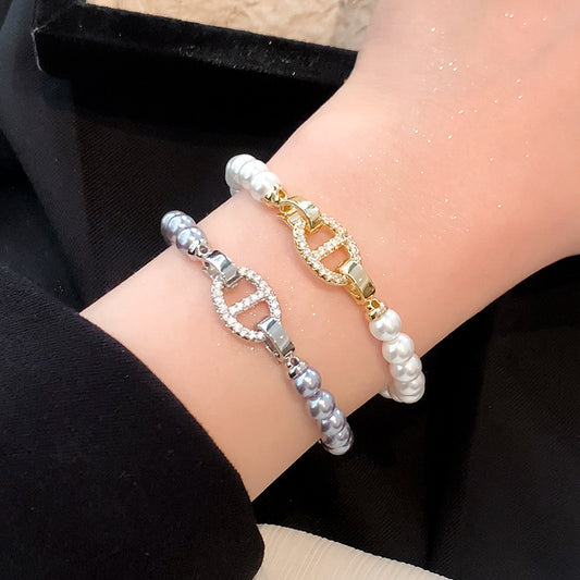Pig Nose Diamond Clasp Pearl Bracelet for Women Gifts