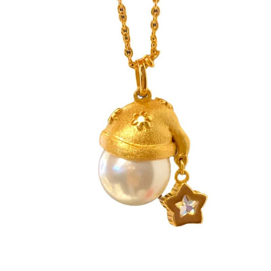 Santa Hat 10mm Pearl Pendant Necklace