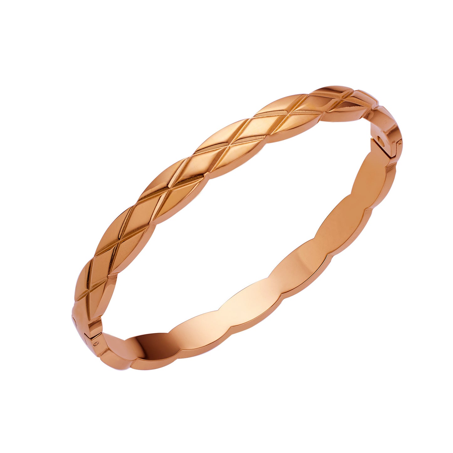 Women's Rhombus Lattice Stainless Steel Bangle with Diamonds, Elegant Titanium Steel Open Cuff Bracelet