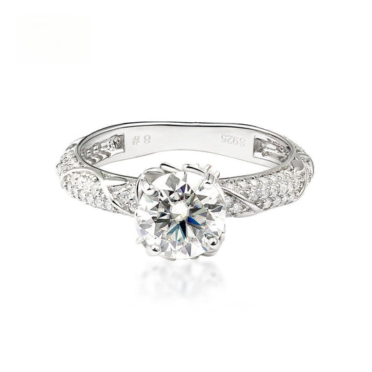 2ct Sparkling Four Prong Ring Band D Color VVS Synthetic Moissanite S925 Unisex Ring Anniversary Engagement Wedding Gifts for Men Women