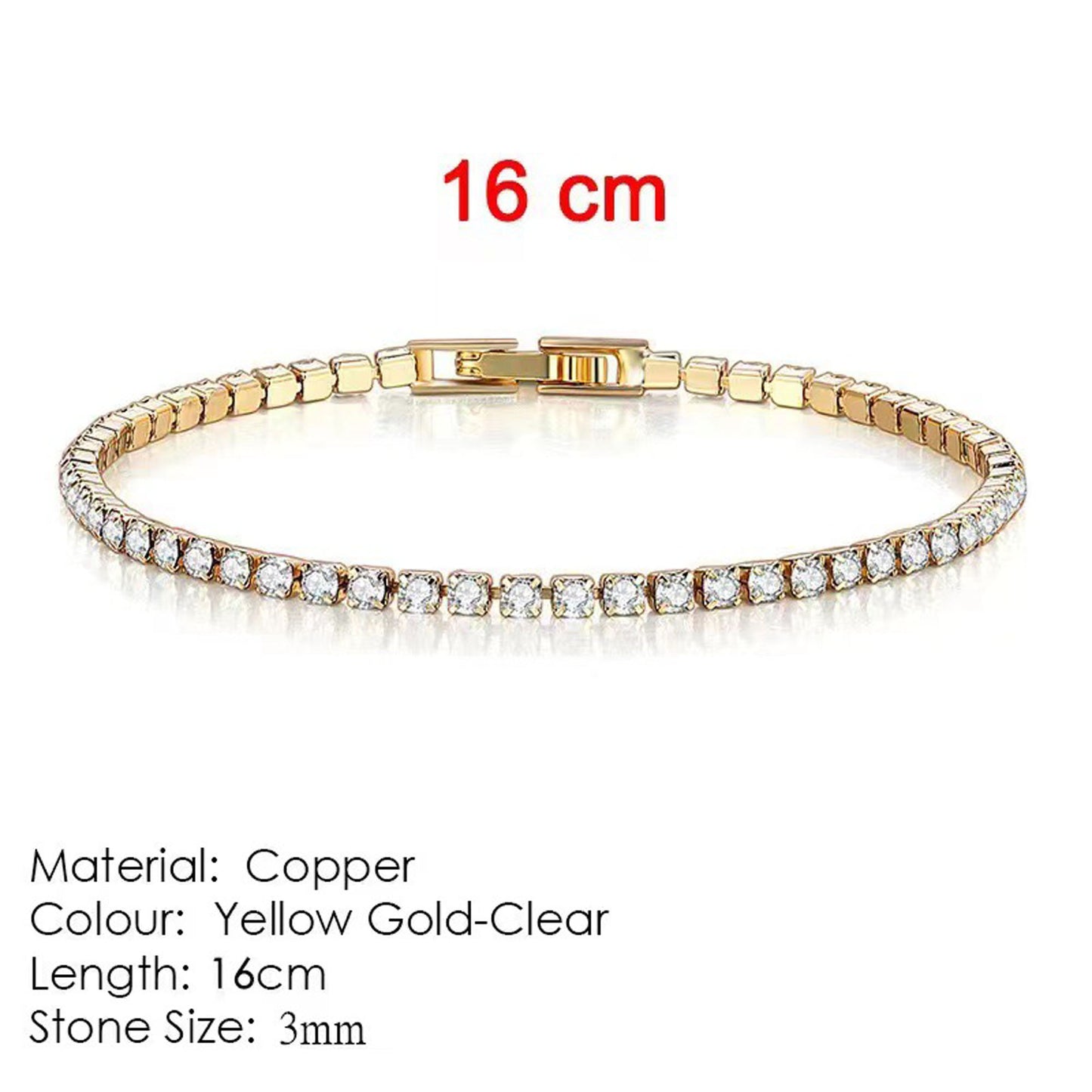 18K White Gold Plated 3mm Round Cubic Zirconia Classic Tennis Bracelet  Single Row Diamond Bracelets for Women