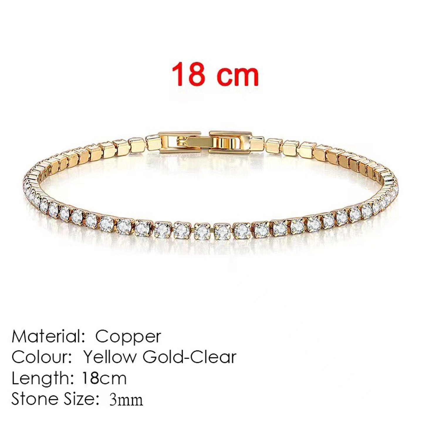 18K White Gold Plated 3mm Round Cubic Zirconia Classic Tennis Bracelet  Single Row Diamond Bracelets for Women