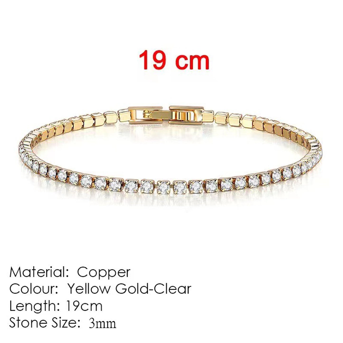 18K White Gold Plated 3mm Round Cubic Zirconia Classic Tennis Bracelet  Single Row Diamond Bracelets for Women