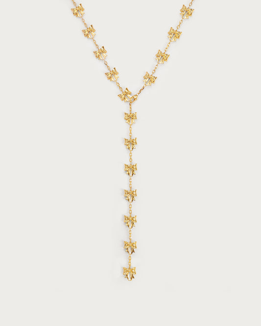 Bow Lariat Long Necklace in Gold
