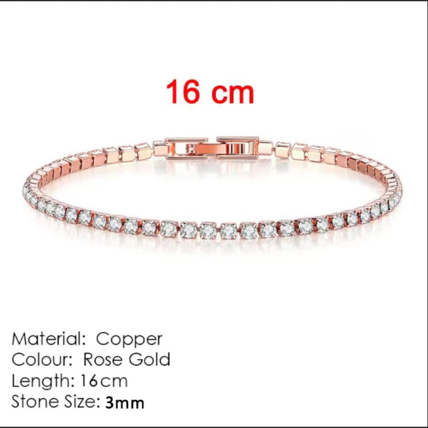 18K White Gold Plated 3mm Round Cubic Zirconia Classic Tennis Bracelet  Single Row Diamond Bracelets for Women