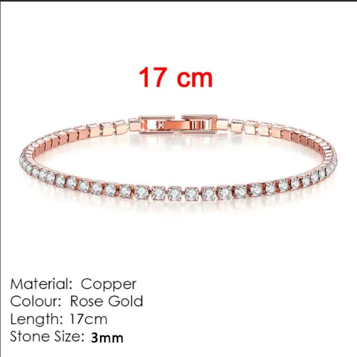 18K White Gold Plated 3mm Round Cubic Zirconia Classic Tennis Bracelet  Single Row Diamond Bracelets for Women