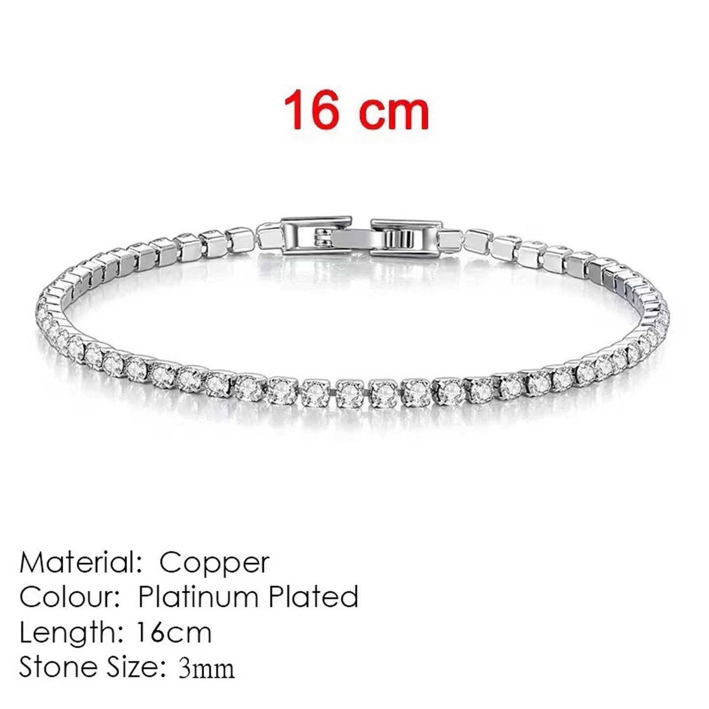 18K White Gold Plated 3mm Round Cubic Zirconia Classic Tennis Bracelet  Single Row Diamond Bracelets for Women