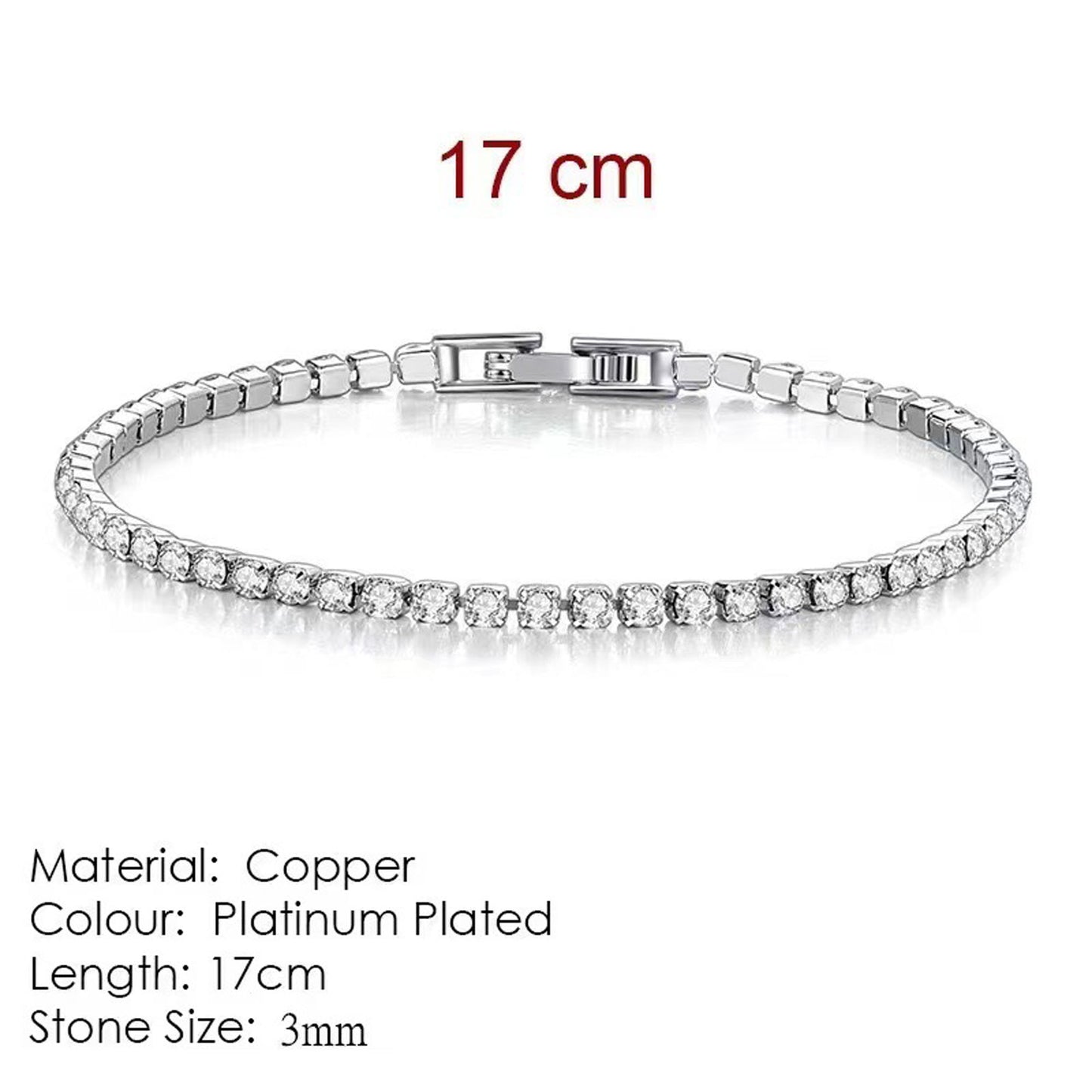 18K White Gold Plated 3mm Round Cubic Zirconia Classic Tennis Bracelet  Single Row Diamond Bracelets for Women