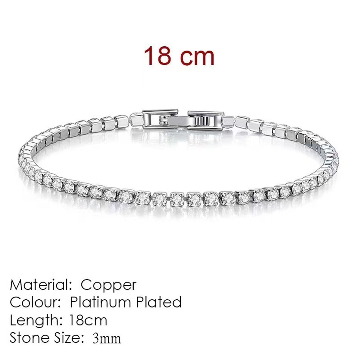 18K White Gold Plated 3mm Round Cubic Zirconia Classic Tennis Bracelet  Single Row Diamond Bracelets for Women