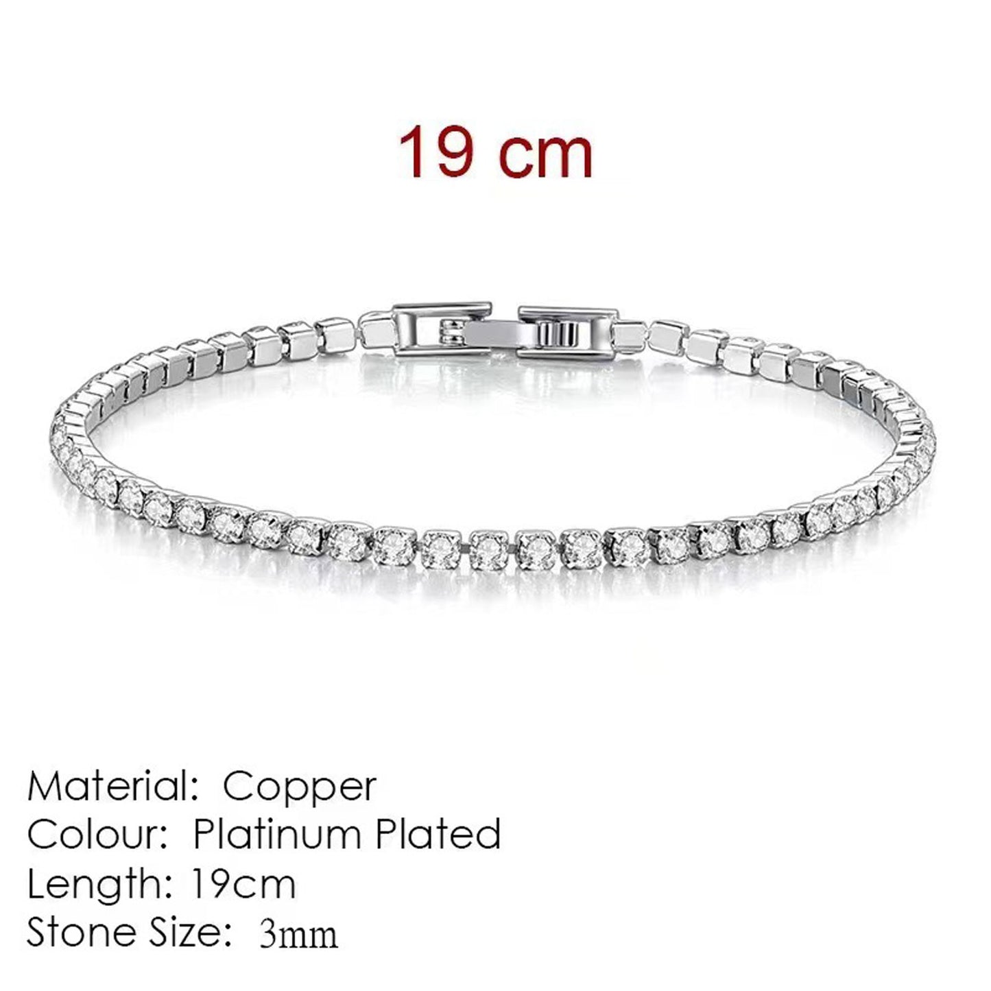 18K White Gold Plated 3mm Round Cubic Zirconia Classic Tennis Bracelet  Single Row Diamond Bracelets for Women